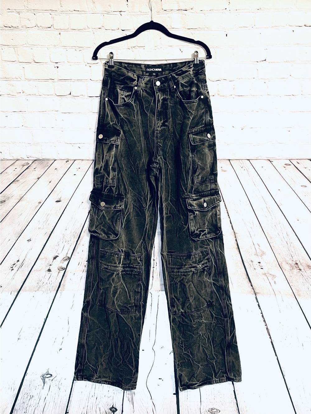 Grunge Utility Skater Punk Cargo Jeans Junior’s 7 Charcoal Wash Fashion Nova